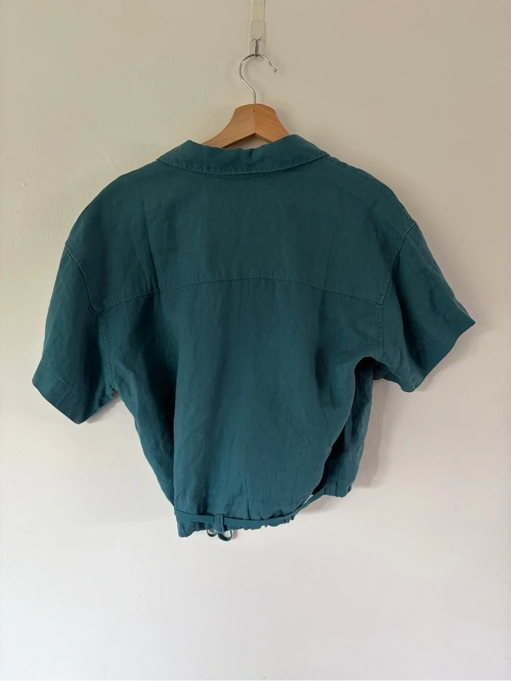Athleta Playa Linen Tie True Wrap Short Sleeve Top In Borealis Green Size Large - Picture 10 of 14